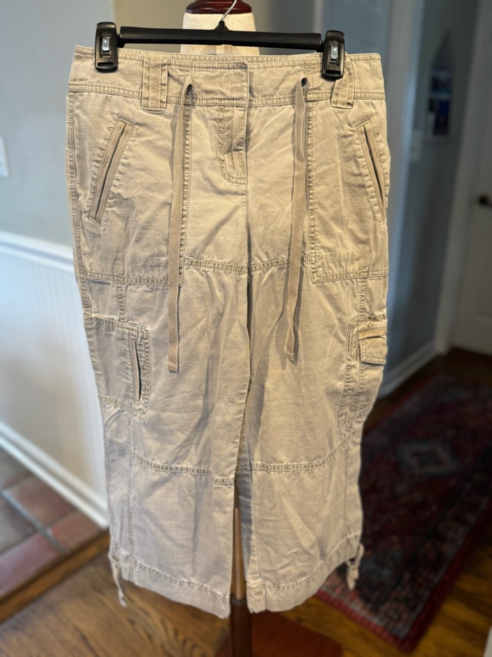 Ann Taylor loft cropped cargo pants  with Drawstring Waist - Stone